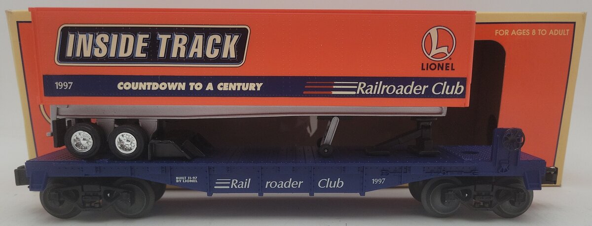 Lionel 6-19437 O Gauge Lionel Rail Roader Club Flatcar w/Inside Track Trailer EX/Box