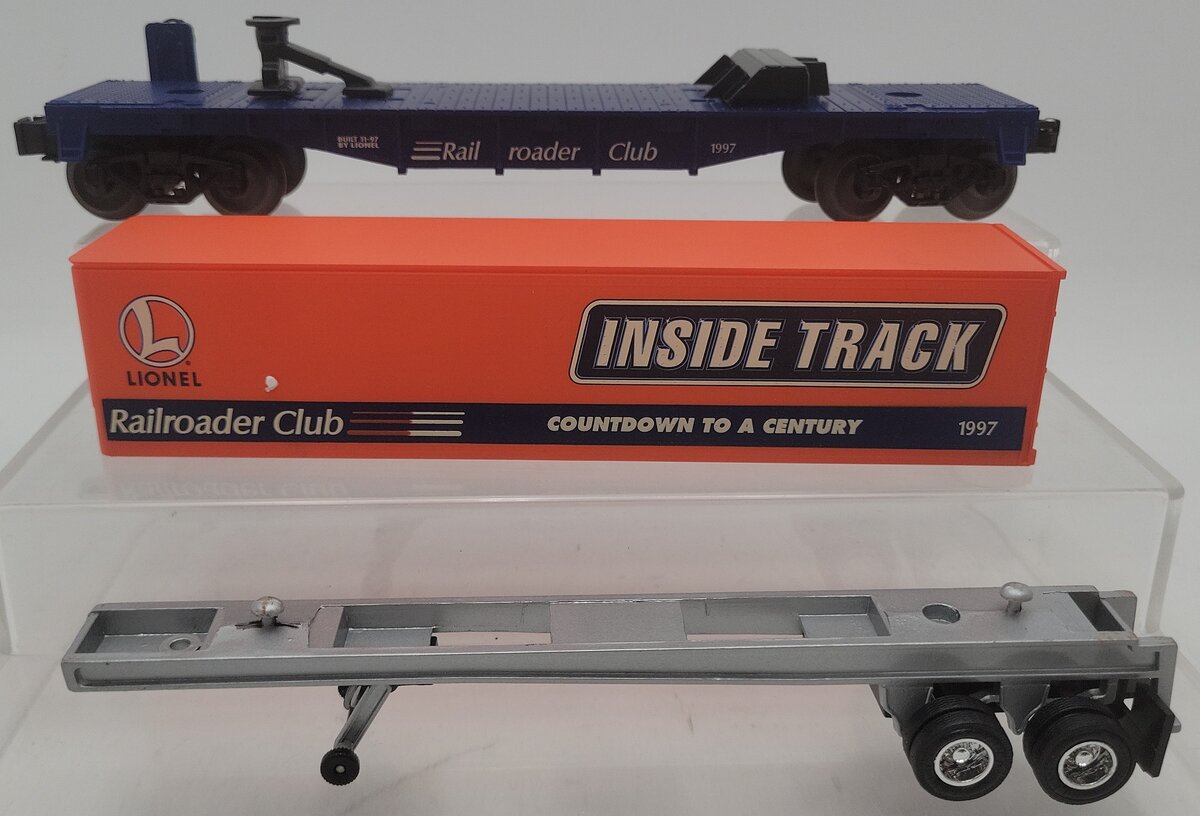 Lionel 6-19437 O Gauge Lionel Rail Roader Club Flatcar w/Inside Track Trailer EX/Box