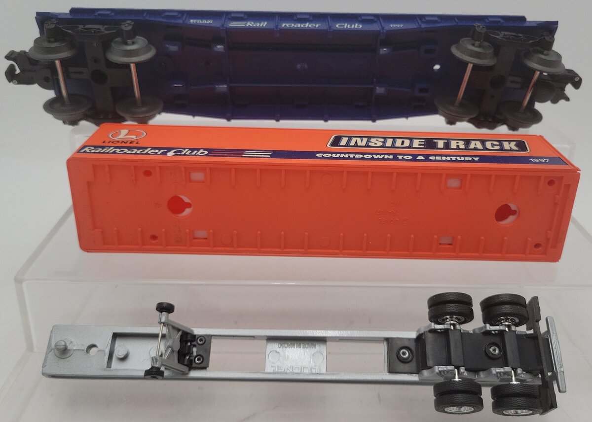 Lionel 6-19437 O Gauge Lionel Rail Roader Club Flatcar w/Inside Track Trailer EX/Box