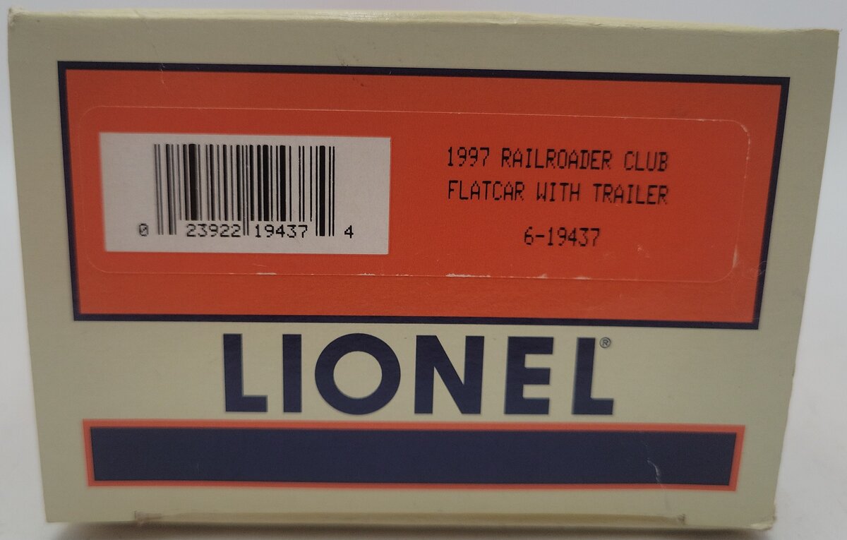 Lionel 6-19437 O Gauge Lionel Rail Roader Club Flatcar w/Inside Track Trailer EX/Box