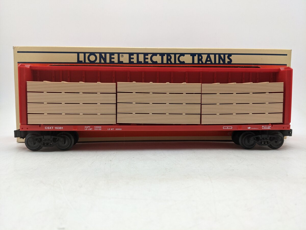 Lionel 6-16381 O Gauge CSXT Center I-Beam Flatcar w/ Wood Load EX/Box