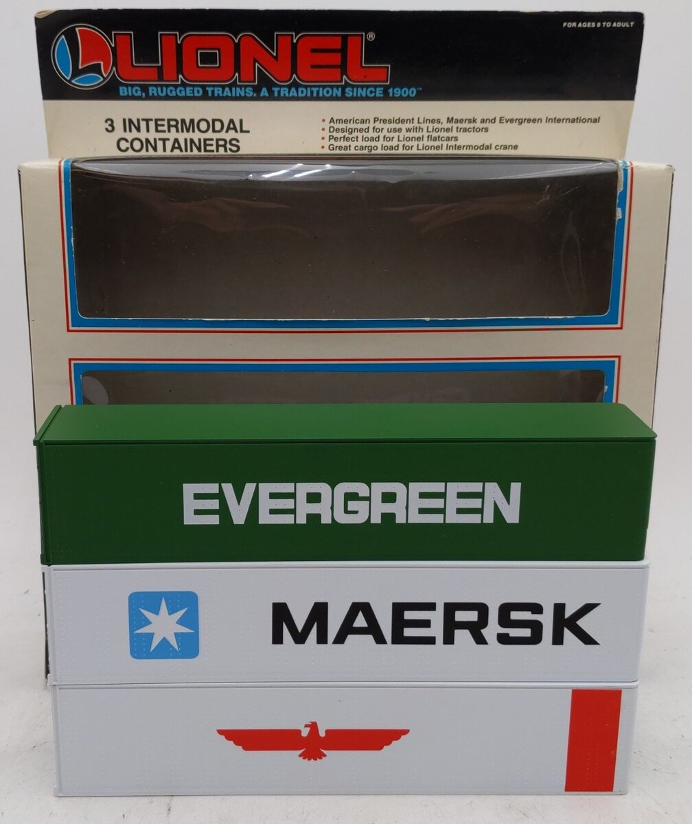 Lionel 6-12805 O and 027 Evergreen/Maersk/APL Intermodal Containers (Set of 3) EX/Box