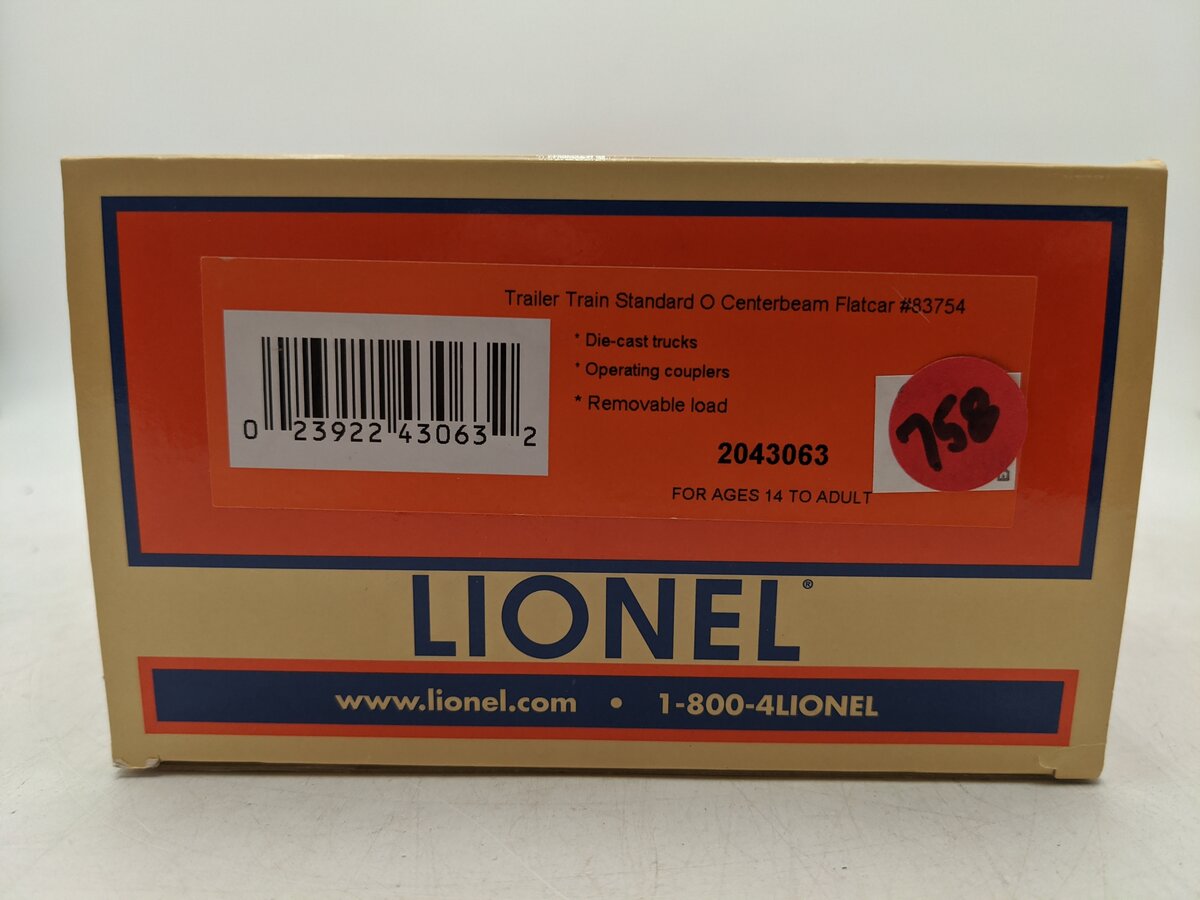 Lionel 2043063 O Trailer Train Standard Centerbeam Flatcar #83754 EX/Box