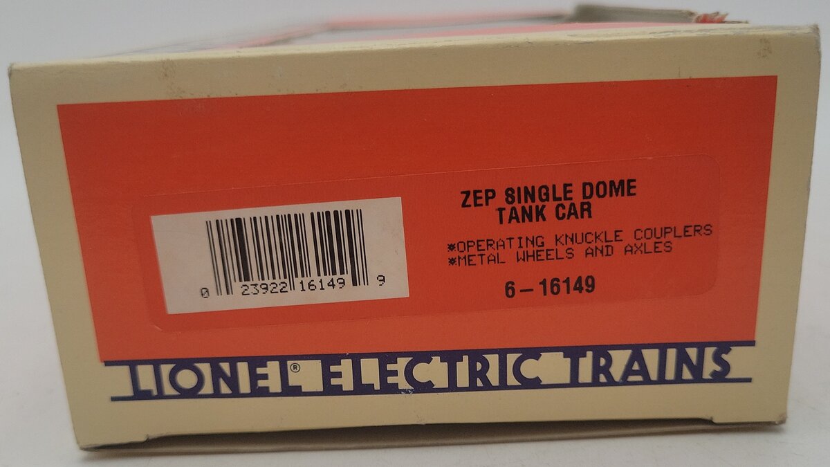 Lionel 6-16149 O Gauge ZEP Chemical Single Dome Tank Car EX/Box