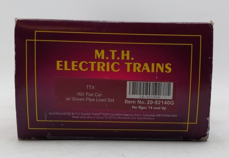 MTH 20-92140G O Gauge TTX 60' Flat Car w/ Chained Caterpillar 980K Wheel Loader LN/Box