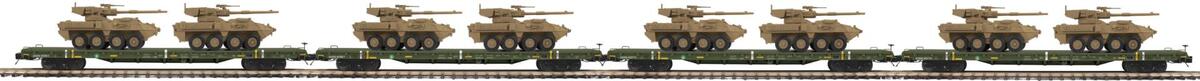MTH 20-92277 O Gauge U.S. Army 60' Flat Car Set w/(2) Stryker Vehicles(Set of 4) LN/Box