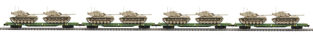 MTH 20-92285 O Gauge U.S. Army 60’ Flat Car w/(2) M60 Tanks (Set of 4) NIB