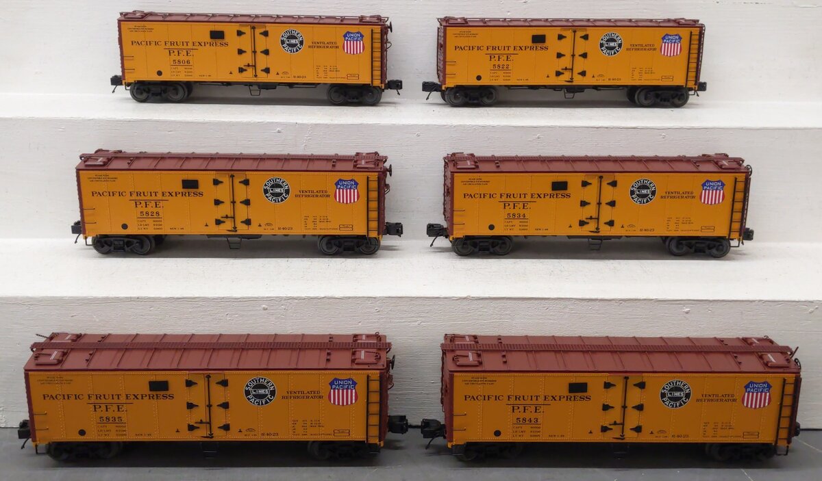 MTH 20-92110 O Gauge Pacific Fruit Express 40' Steel Sided Reefers (Set of 6) LN/Box