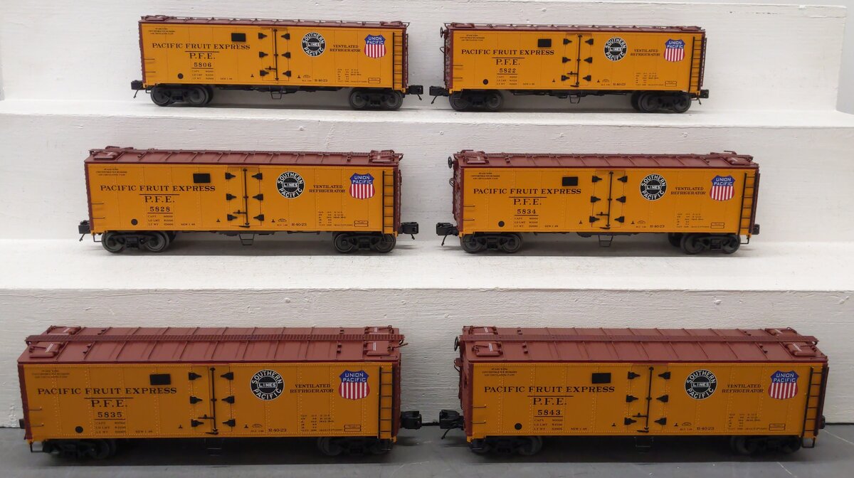 MTH 20-92110 O Gauge Pacific Fruit Express 40' Steel Sided Reefers (Set of 6) LN/Box