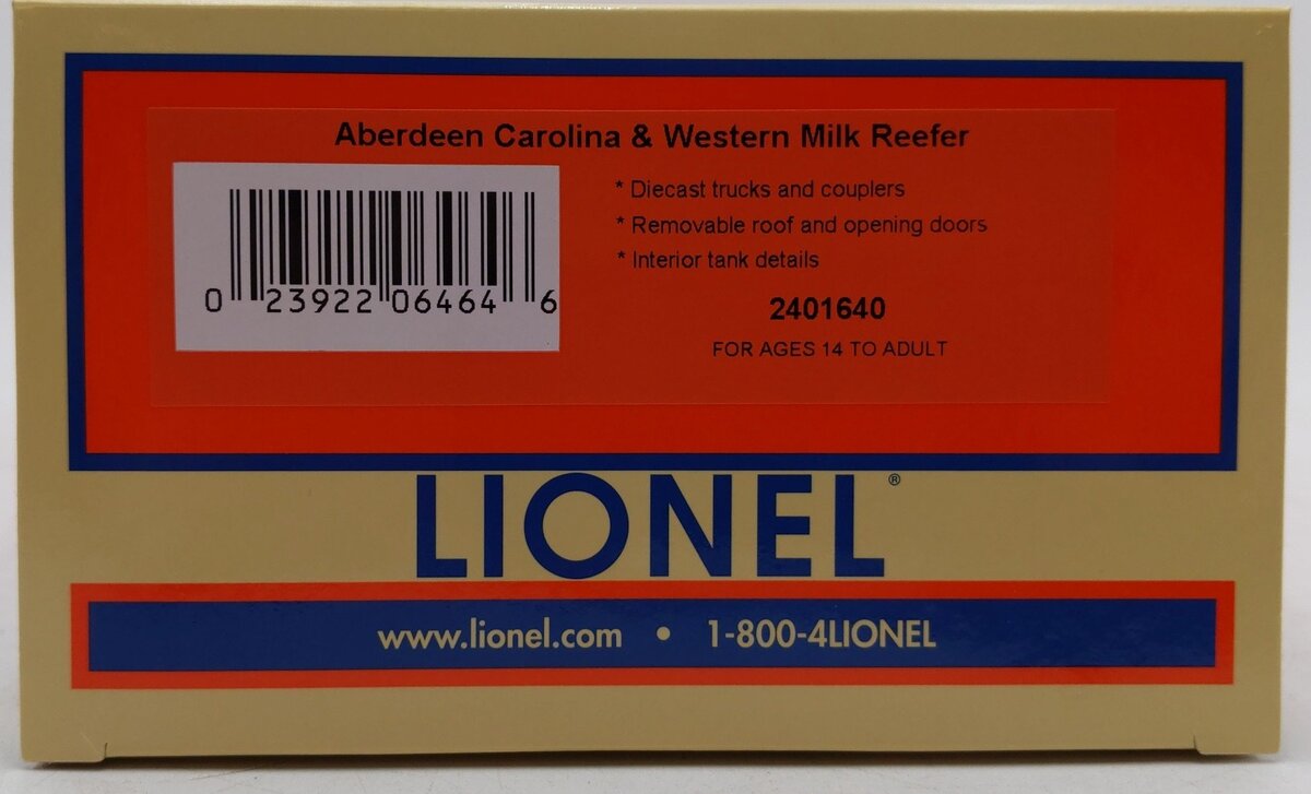 Lionel 2401640 O Gauge Aberdeen Carolina & Western Milk Car #6455 EX/Box