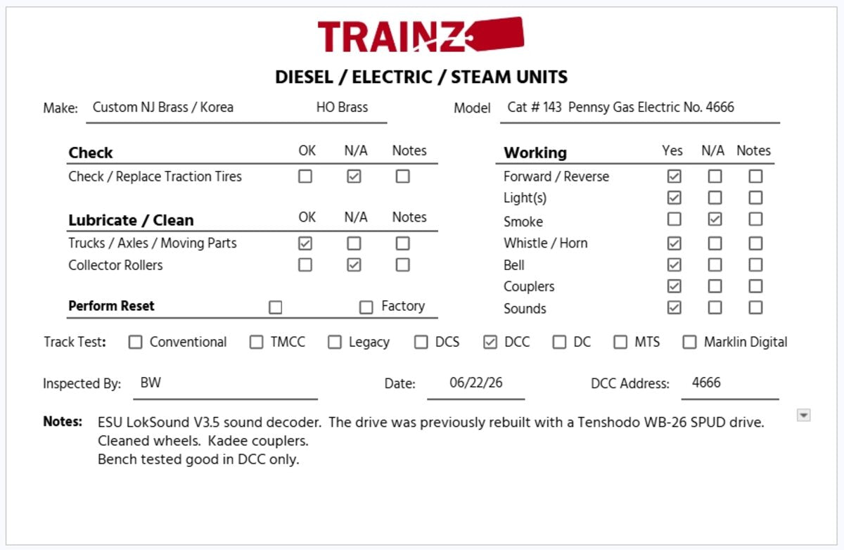 Custom NJ Brass 143 O Scale BRASS Pennsylvania Gas Electric #4666 (2 Rail)/Box