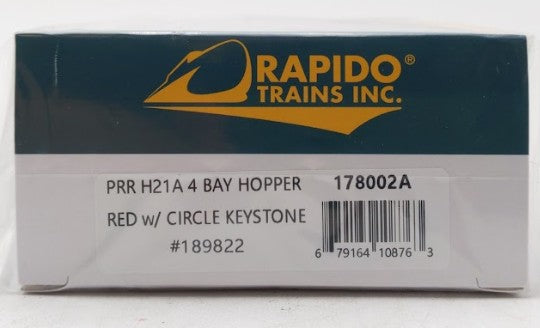 Rapido Trains 178002A HO PRR Circle Keystone H21A 4-Bay Hopper w/K Brakes NIB