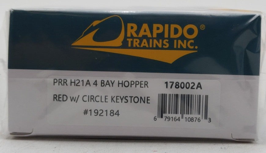 Rapido Trains 178002A HO PRR Circle Keystone H21A 4-Bay Hopper w/K Brakes NIB