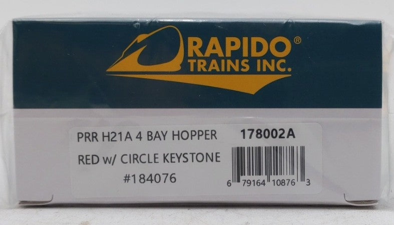 Rapido Trains 178002A HO PRR Circle Keystone H21A 4-Bay Hopper w/K Brakes #18407 NIB