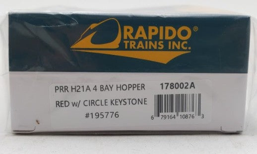 Rapido Trains 178002A HO PRR Circle Keystone H21A 4-Bay Hopper w/K Brakes NIB