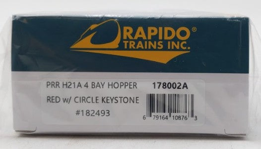 Rapido Trains 178002A HO PRR Circle Keystone H21A 4-Bay Hopper w/K Brakes#182493 NIB