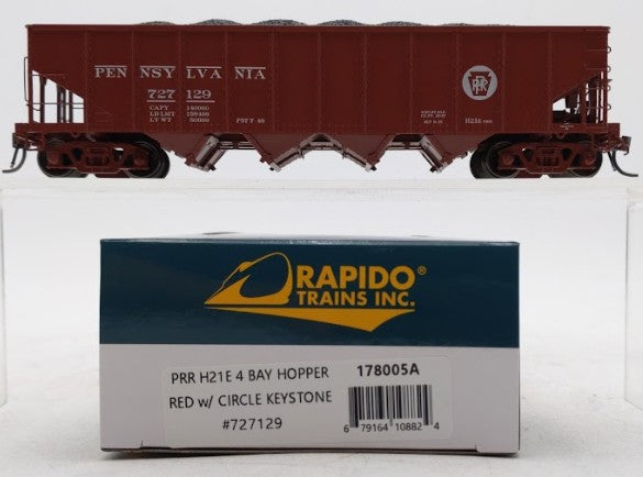 Rapido Trains 178005A HO Pennsylvania Circle Keystone H21E 4-Bay Hopper #727129