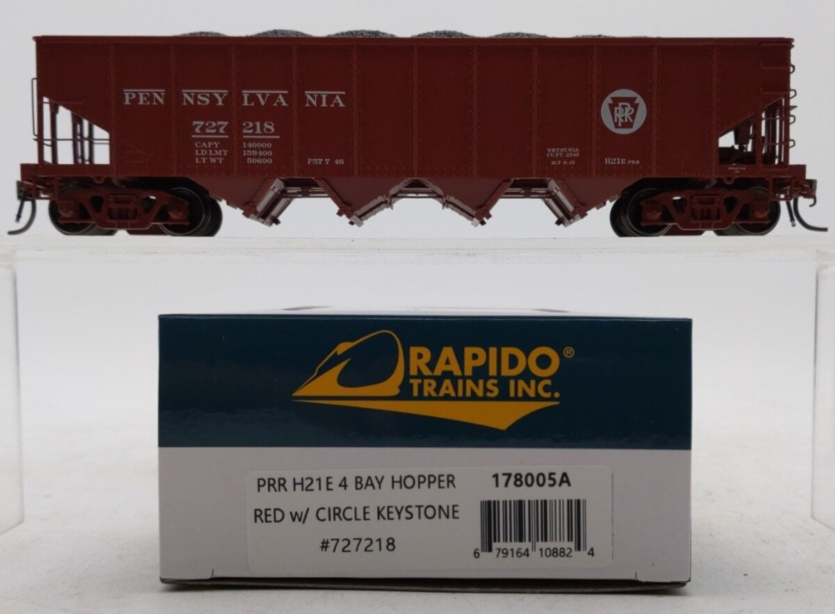 Rapido Trains 178005A HO PRR Red Circle Keystone H21E 4-Bay Hopper #727218 LN/Box