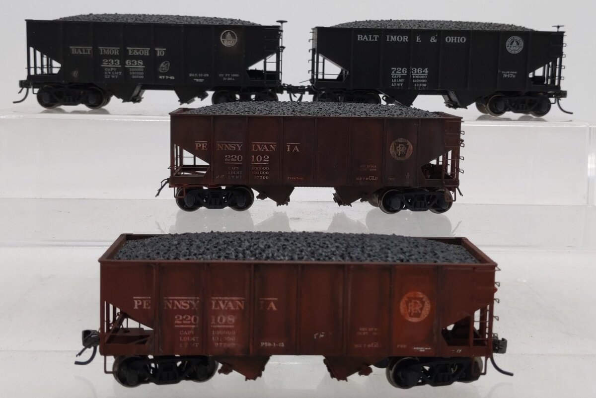 MTH HO Scale B&O & PRR Hoppers Custom Weathered #233638/726364/22102/220108 [4]