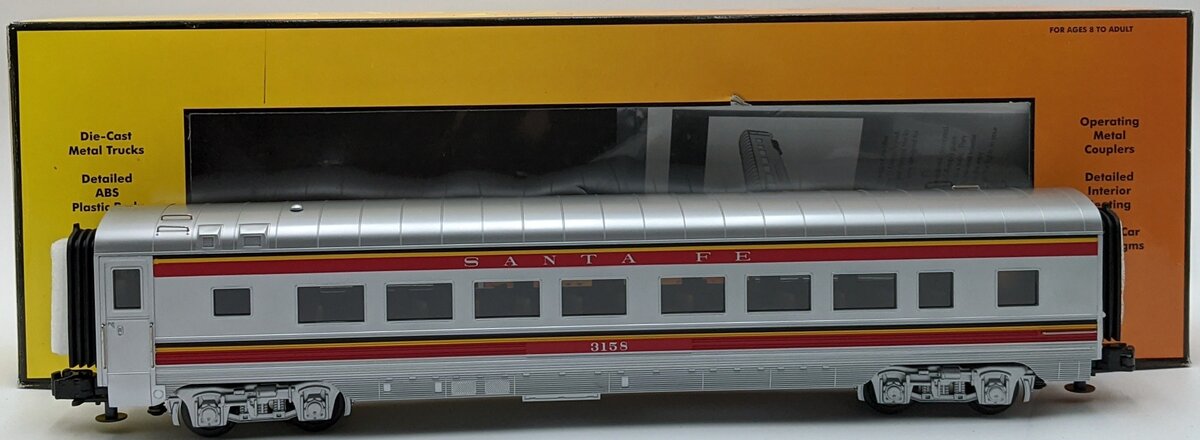 MTH 30-6706 O Gauge Santa Fe 60' Streamlined ABS Coach Car #3158 NIB