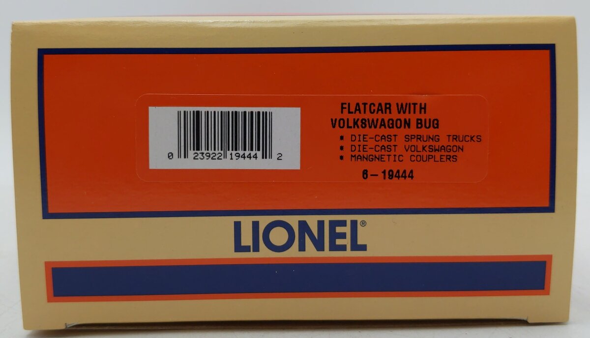 Lionel 6-19444 O Gauge Peace Auto Sales Flatcar with Volkswagen Bug EX/Box