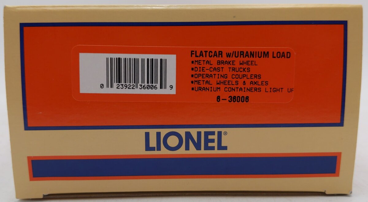 Lionel 6-36006 O Gauge AEC Flatcar #6805 with Uranium Load EX/Box