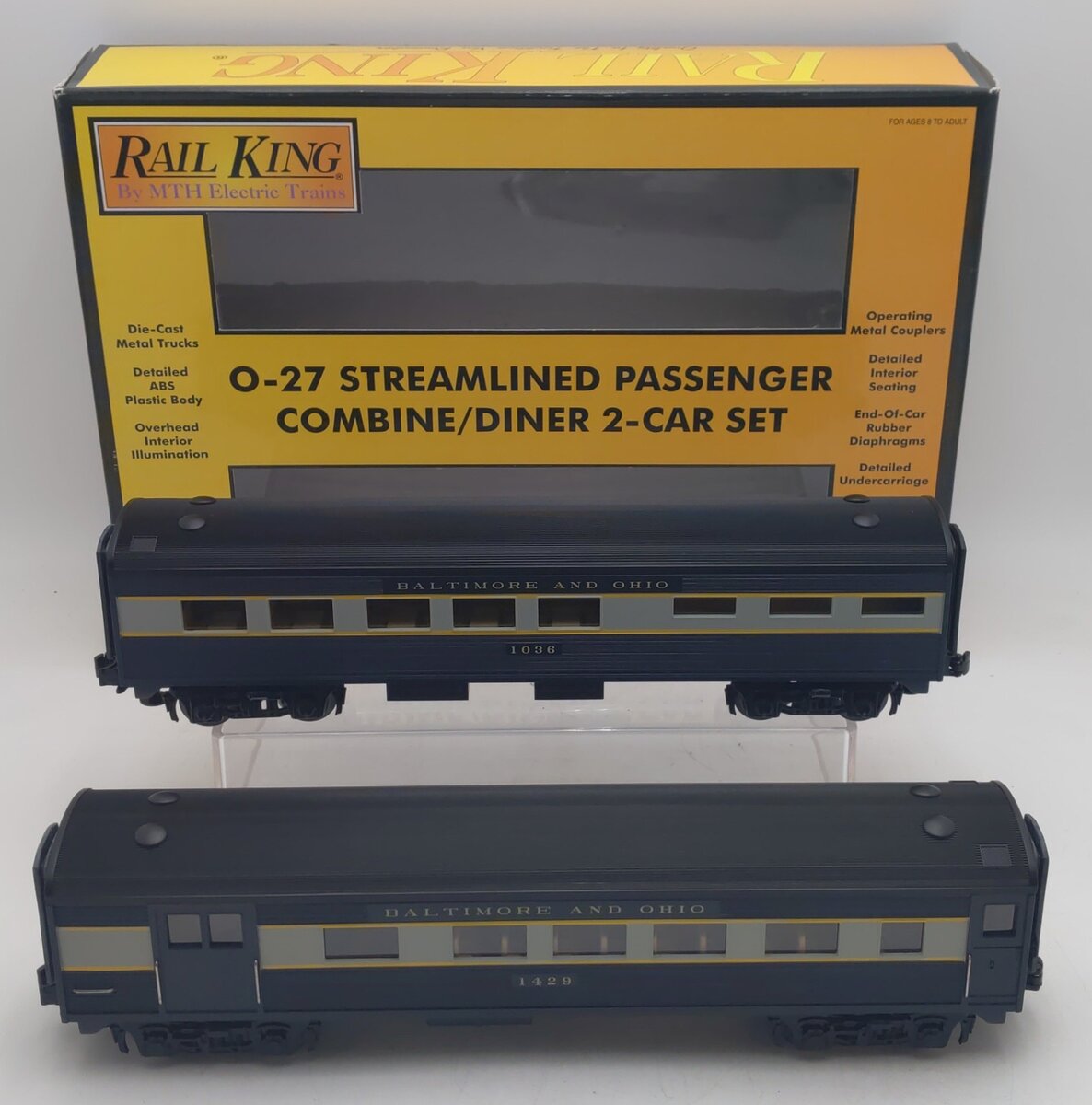 MTH 30-6127 O B&O RailKing O-27 Streamlined Combo/Diner Set (Set of 2) NIB