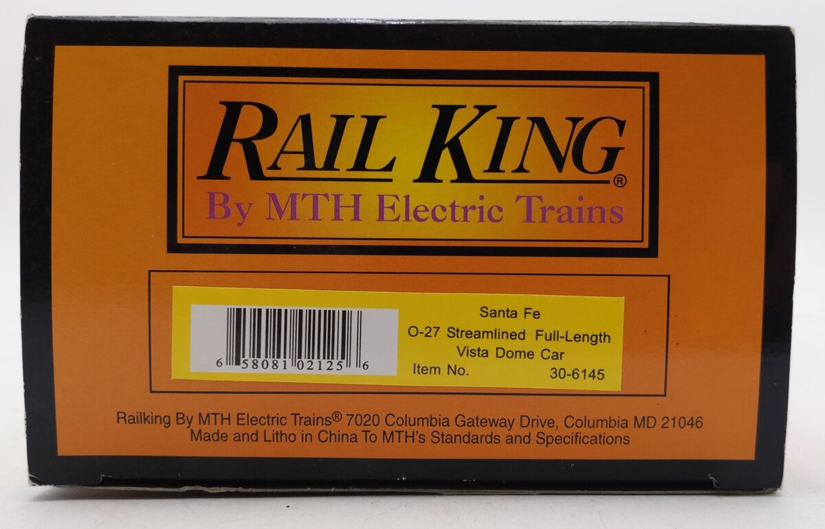 MTH 30-6145 O Gauge Santa Fe Streamlined Full-Length Vista Dome Car #500 LN/Box