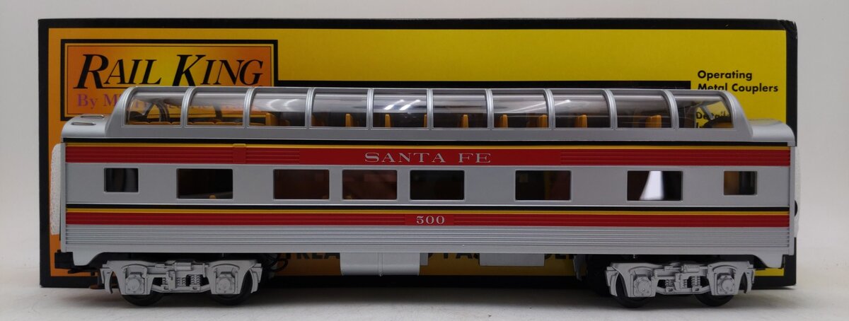 MTH 30-6145 O Gauge Santa Fe Streamlined Full-Length Vista Dome Car #500 LN/Box