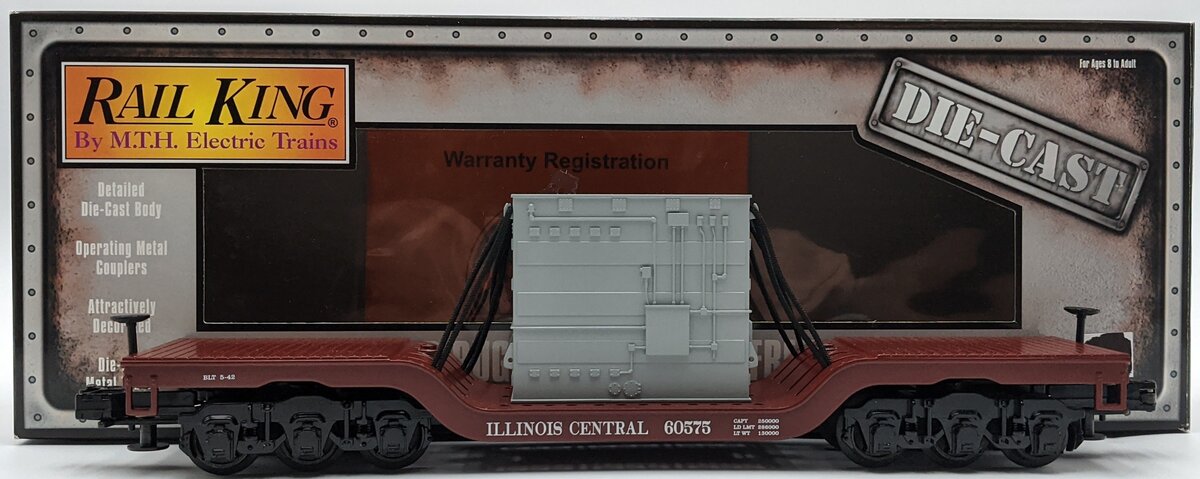 MTH 30-8302 O Illinois Central Die-Cast Depressed Flatcar w/ Transformer NIB