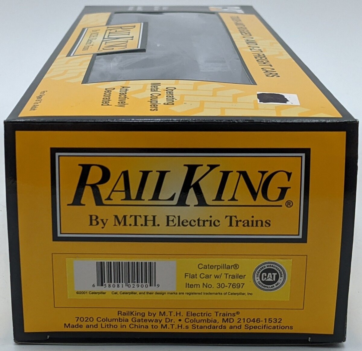 MTH 30-7697 O Gauge Caterpillar Flatcar w/ Caterpillar Trailer #752000 NIB