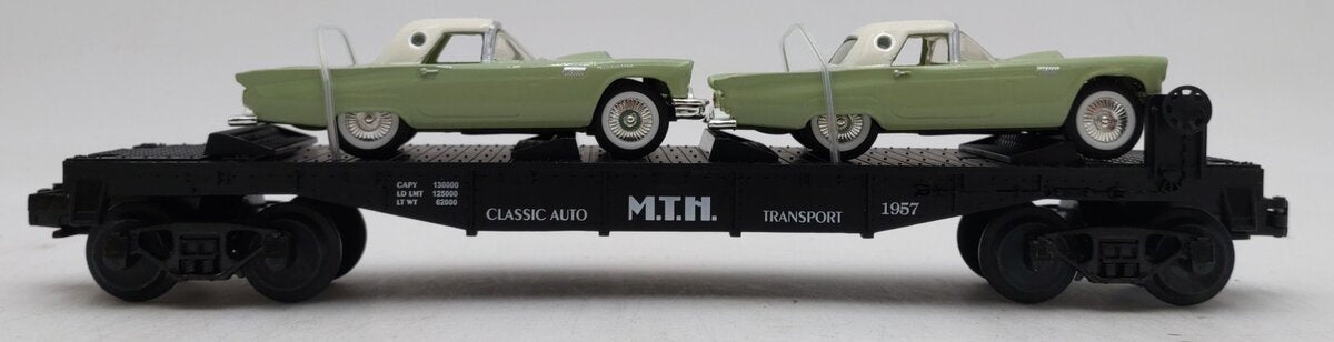 MTH 30-7613 O Gauge Auto Transport Flatcar with Two ThunderBirds EX/Box