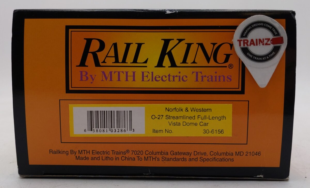 MTH 30-6156 O Gauge Norfolk & Western Streamlined Vista Dome Car LN/Box
