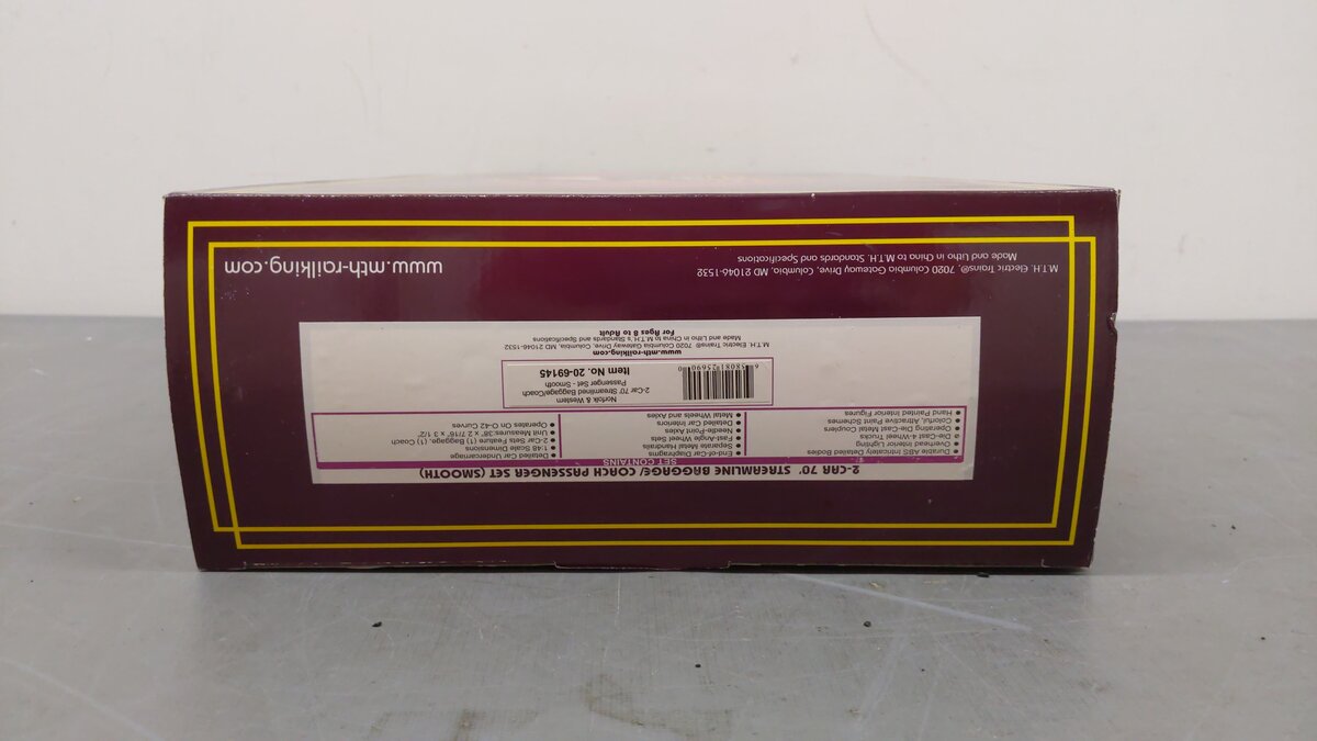 MTH 20-69145 O N&W 70’ Streamlined Baggage/Coach Passenger Car Set (Set of 2) EX/Box