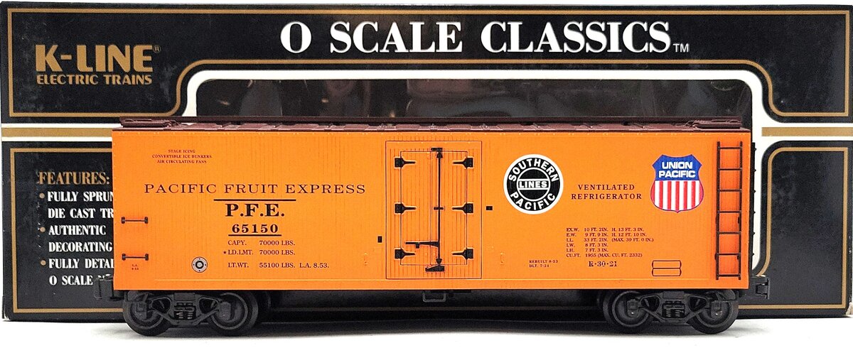 K-Line K762-2113 O Gauge Pacific Fruit Express Reefer Car #65150 VG/Box