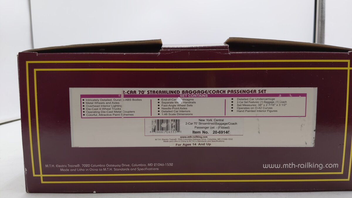 MTH 20-66146 O New York Central 70' Streamlined Sleeper/Diner Set (Set of 2) EX/Box