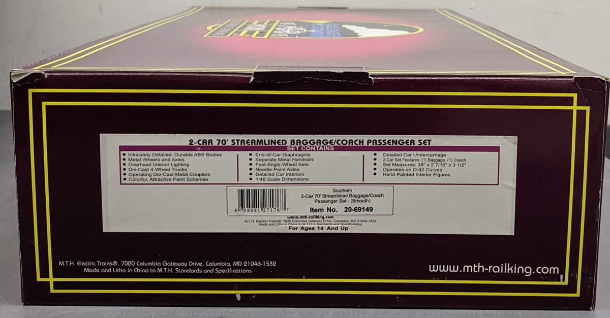MTH 20-69149 O Southern 70' Baggage/Coach Passenger Car Set (Set of 2)