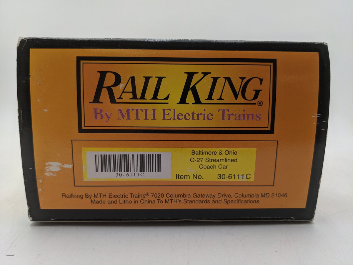 MTH 30-6111C O Gauge Baltimore & Ohio O-27 Streamlined Coach Car #3567 EX/Box