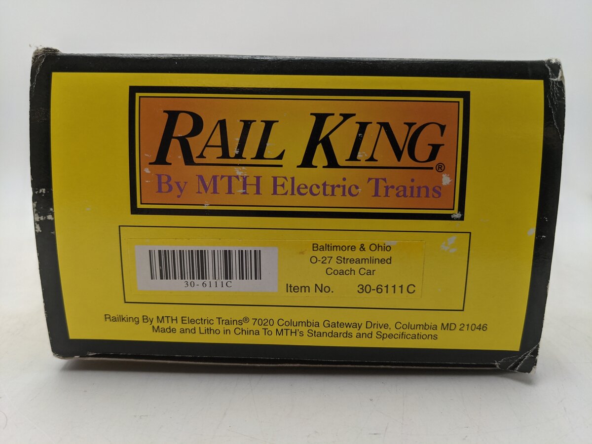 MTH 30-6111C O Gauge Baltimore & Ohio O-27 Streamlined Coach Car #3567 EX/Box