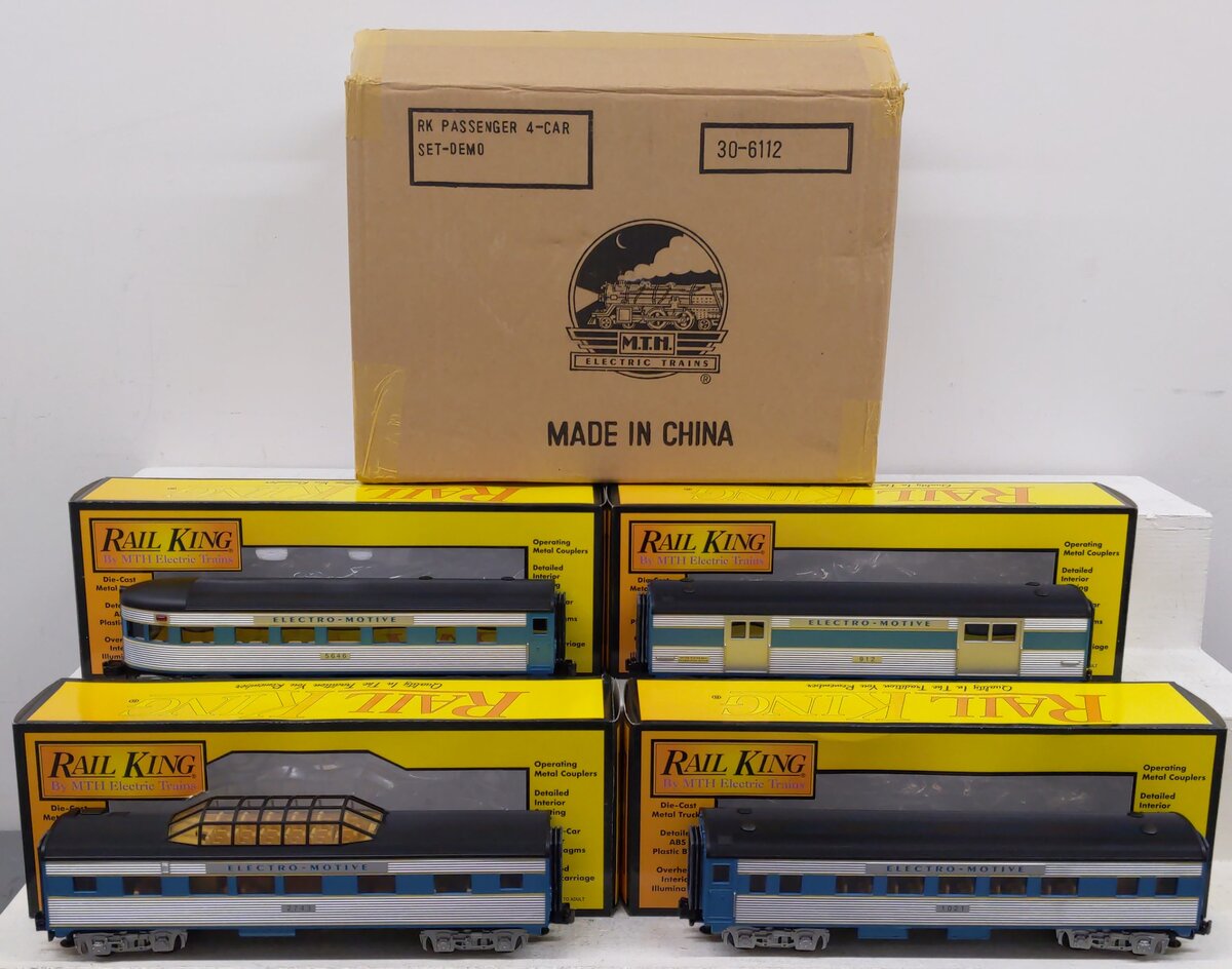 MTH 30-6112 O EMD Demonstrator O-27 Streamlined Passenger Set (Set of 4) EX/Box