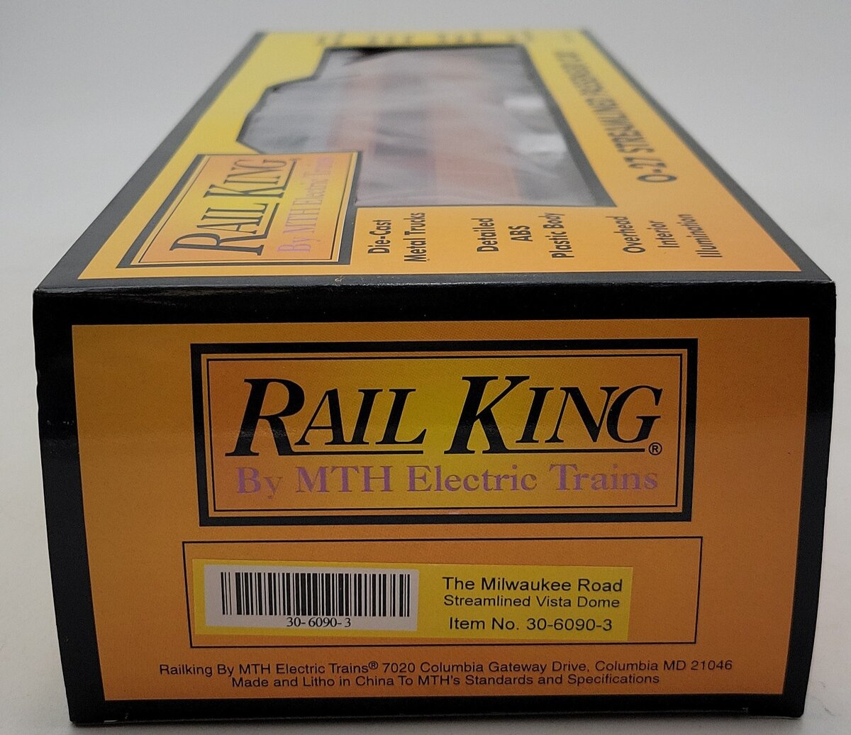 MTH 30-6090-3 O Milwaukee Road Streamlined Vista Dome Car #450 LN/Box