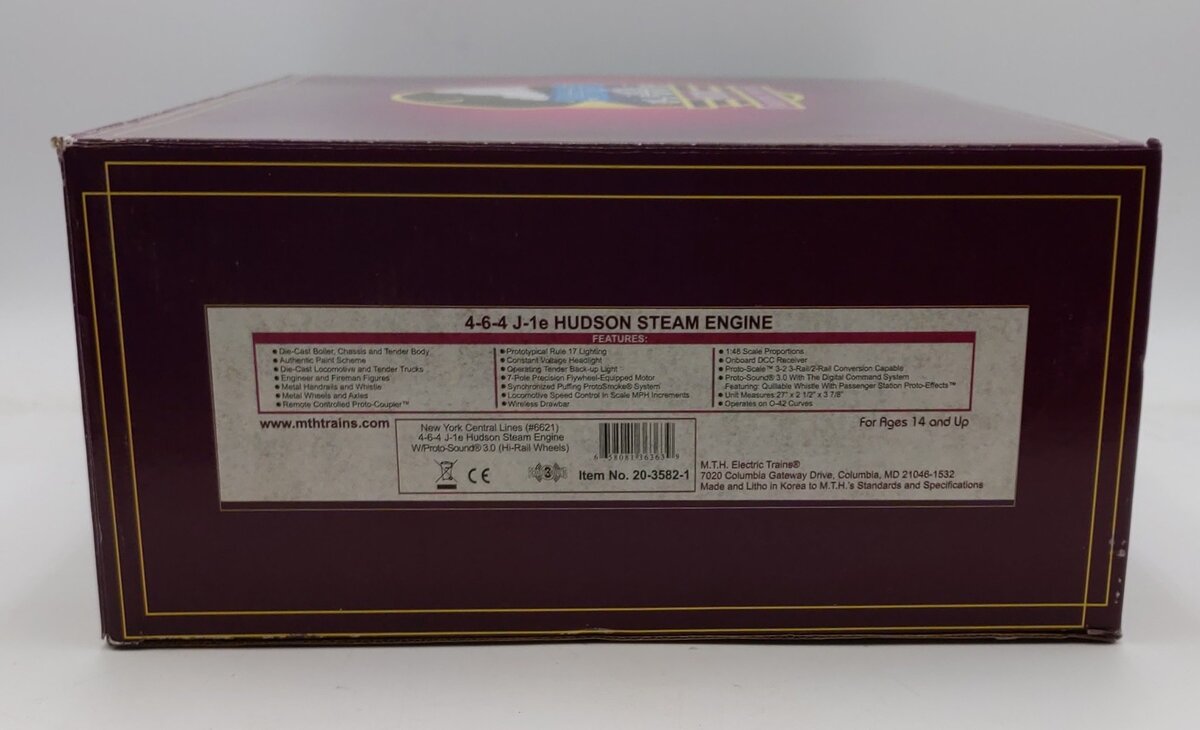MTH O 20-3582-1 4-6-4 J-1e Hudson Steam Engine #6621 NIB