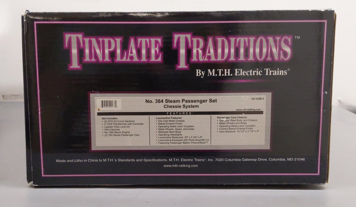 MTH 10-1236-1 Std. Gauge Tinplate Chessie System Steam Passenger Set w/PS2 #384 EX/Box