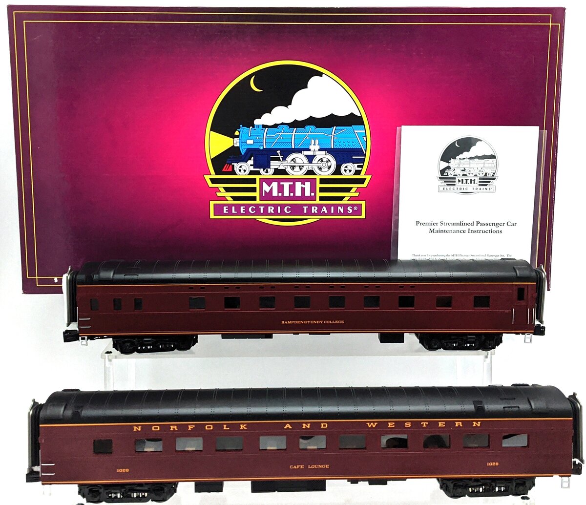 MTH 20-66260 O Norfolk & Western 70' Streamlined Sleeper/Diner Set (Set of 2) EX/Box