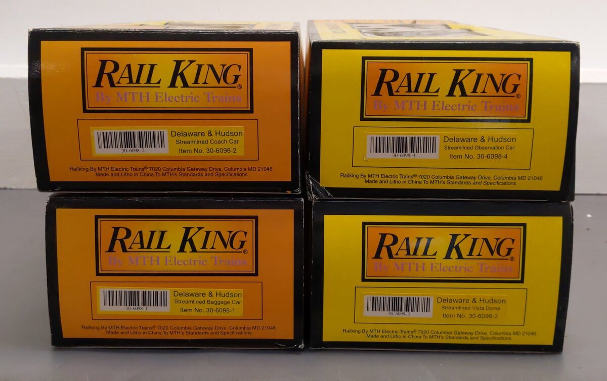MTH 30-6098 O Delaware & Hudson O-27 Streamlined Passenger Car Set (Set of 4) LN/Box