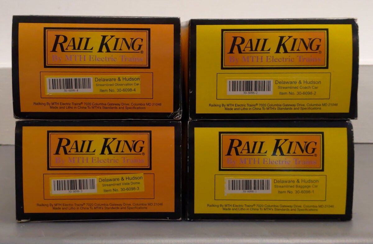 MTH 30-6098 O Delaware & Hudson O-27 Streamlined Passenger Car Set (Set of 4) LN/Box