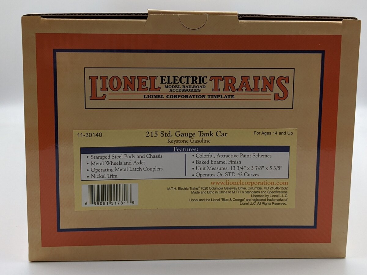Lionel Std. Gauge 215 Tank Car Keystone Gasoline NIB