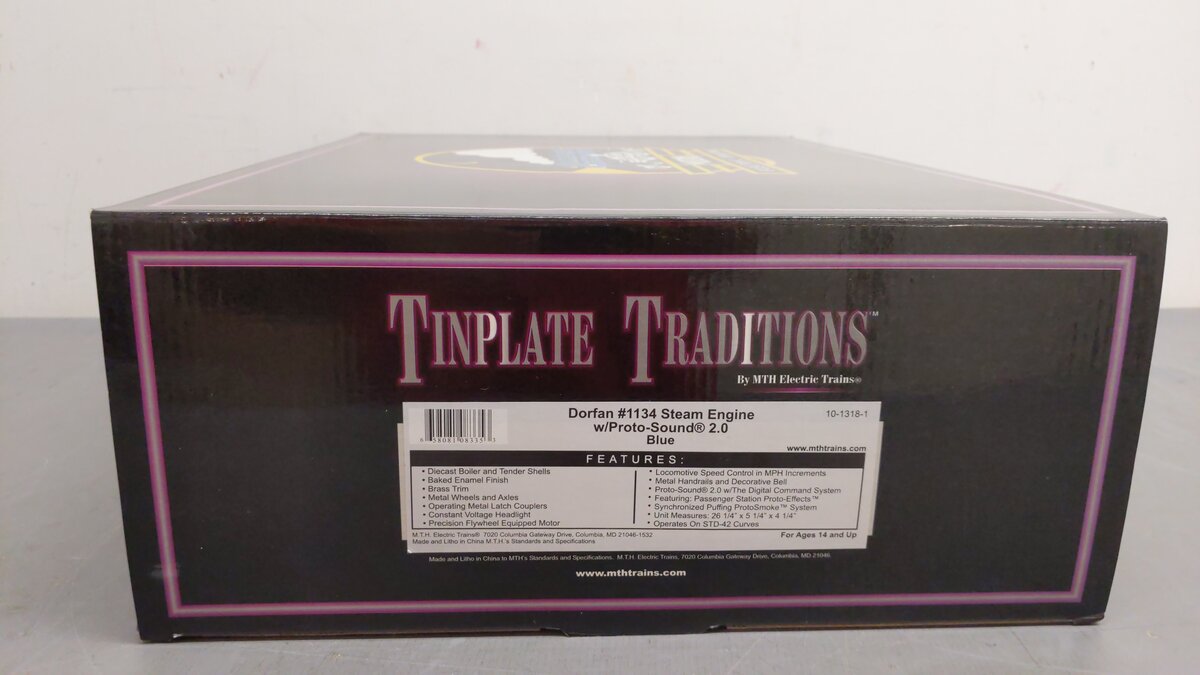 MTH 10-1318-1 Std. Gauge Tinplate #1134 Dorfan Steam Locomotive & Tender w/PS2 EX/Box