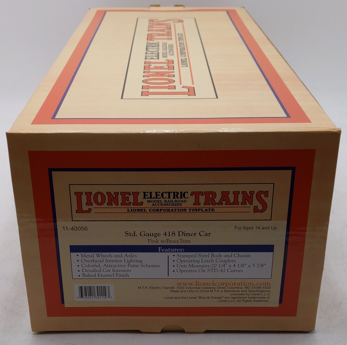 MTH 11-40056 Standard Gauge Lionel Lines Pink Diner Car w/ Brass Trim EX/Box