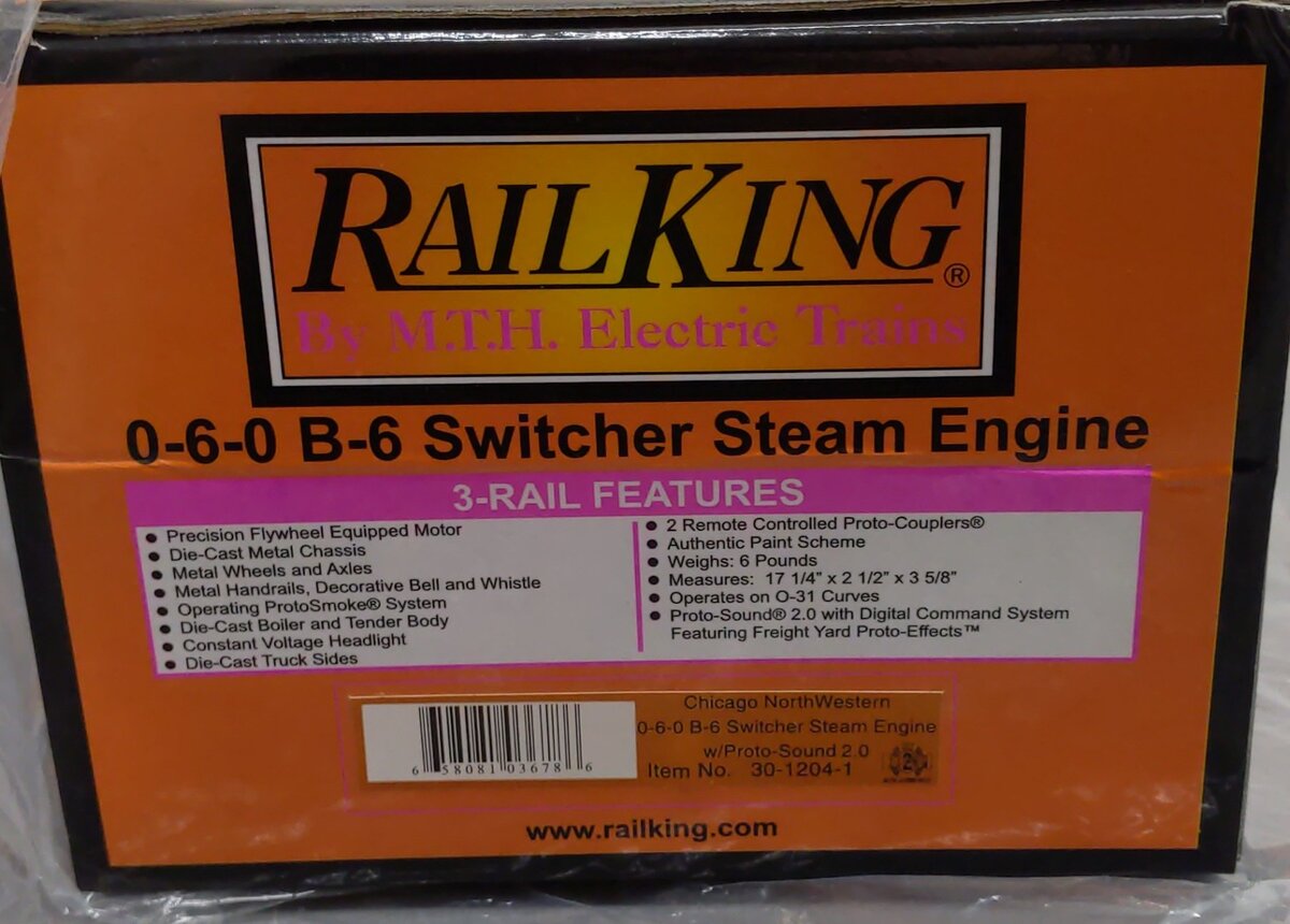 MTH 30-1204-1 CNW 0-6-0 B-6 Switcher Steam Locomotive & Tender #2159 w/PS2 NIB